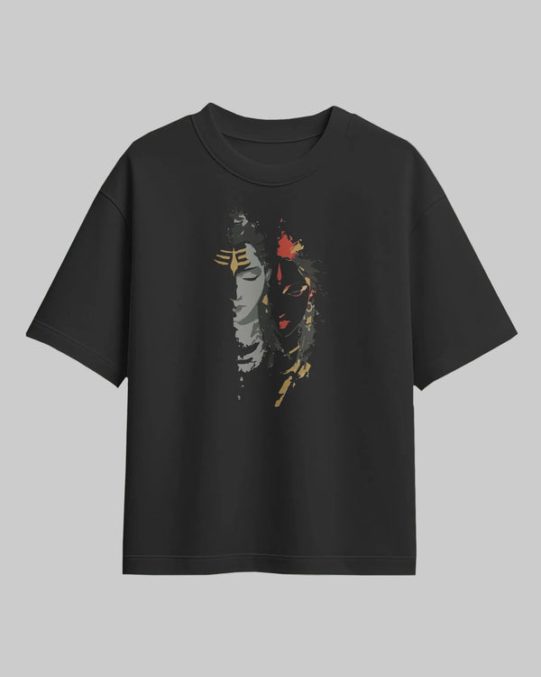 Bholenath & Parvati Oversized T-Shirt | Mahadev Premium Cotton Graphic Tee